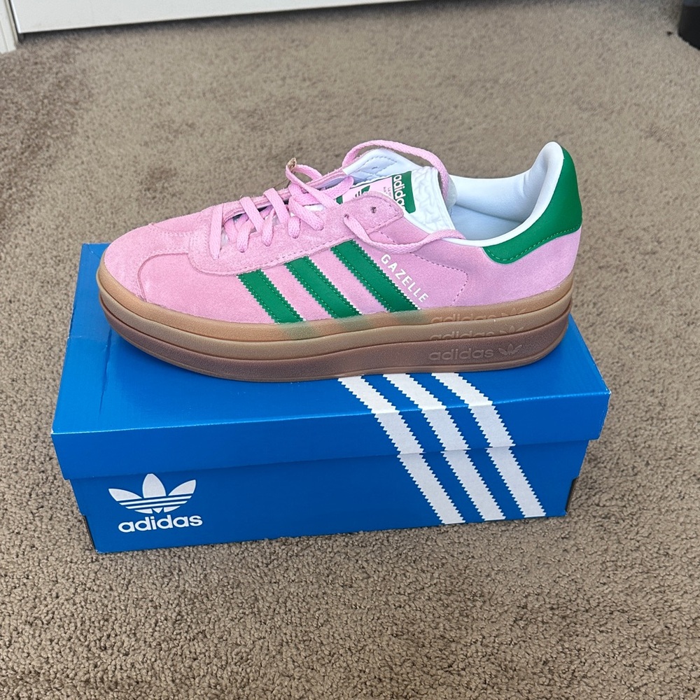 Adidas Gazelle Pink with Green Stripes